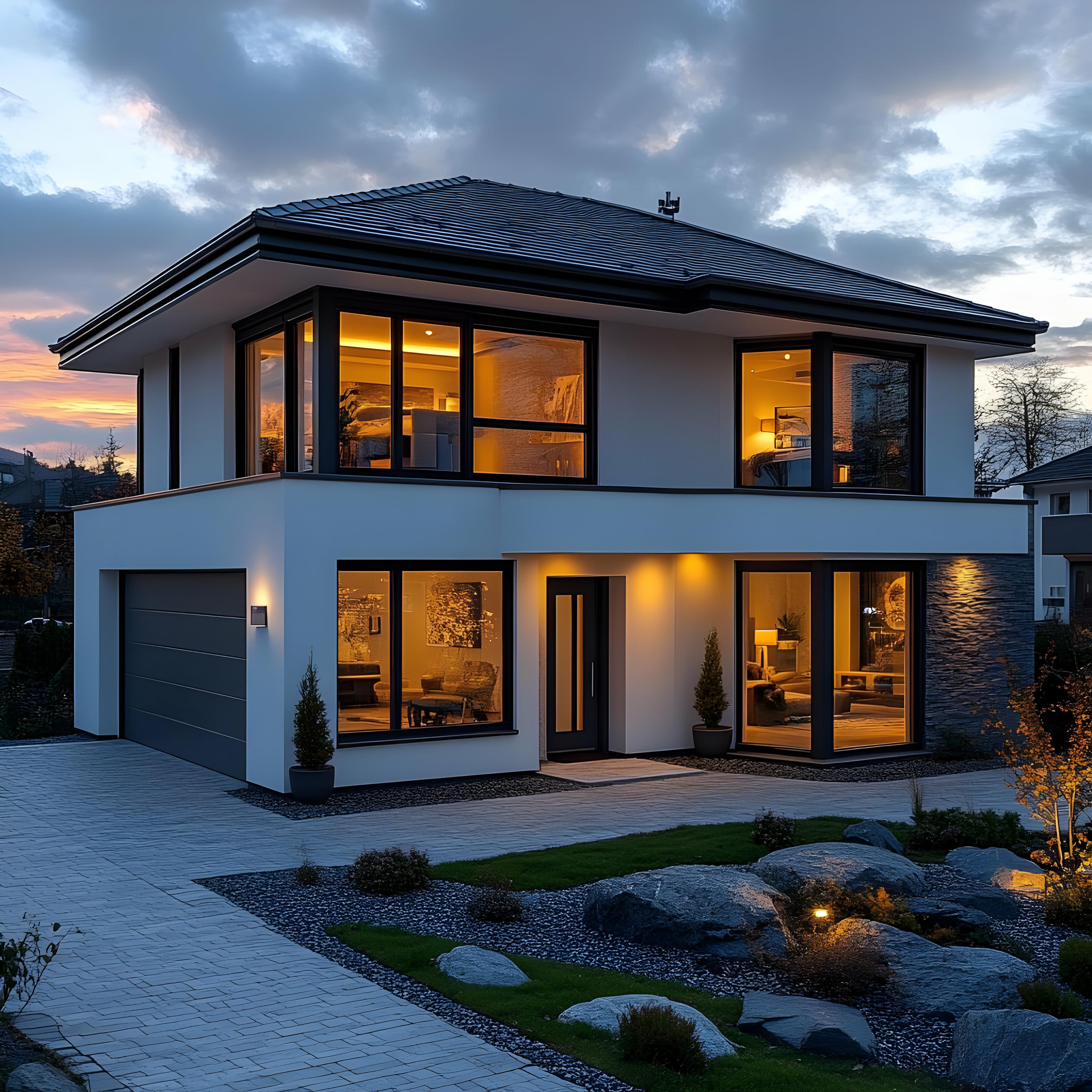 Modernes Haus in der Dämmerung